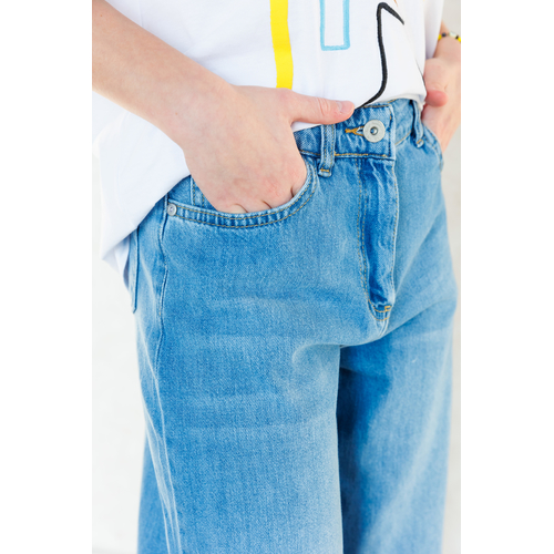 Брюки джинсовые палаццо с разрезами и карманами на брючинах, 134-164