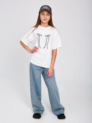 933550 Футболка, трикотаж, лето, 120-170, для девочки, "MIX"  (Белый, 120)