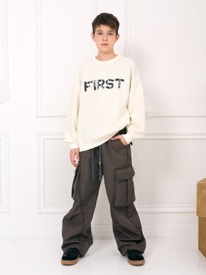 2A20003 Джемпер, трикотаж, 130-170, для мальчика, дл рукав, "MIX"  (Белый, 130)