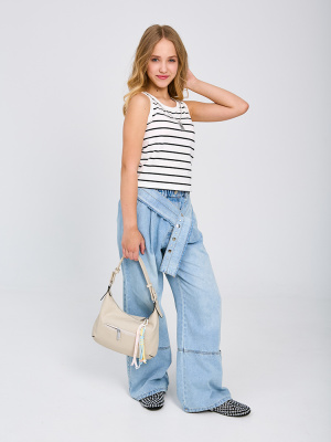 D930 Футболка (майка), трикотаж, лето, 130-170, для девочки, "MIX"  (Белый, 130)