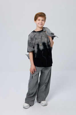 58220 Футболка "варенка", трикотаж, лето, 130-170, для мальчика, кор рукав, "MIX"  (Черный, 130)