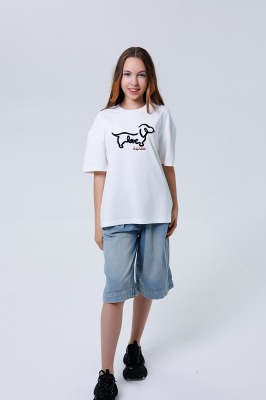 S2826142 Футболка, трикотаж, лето, 140-170, для девочки, "MIX"  (Белый, 140)