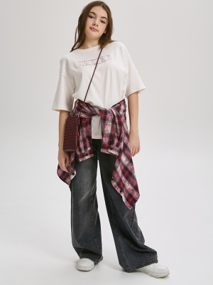 22829 Футболка, трикотаж, 134-164, для девочки, короткий рукав, "Deloras"  (Молочный, 134)