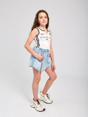 B13 Майка, трикотаж, лето, 120-170, для девочки, "MIX"  (Белый, 120)