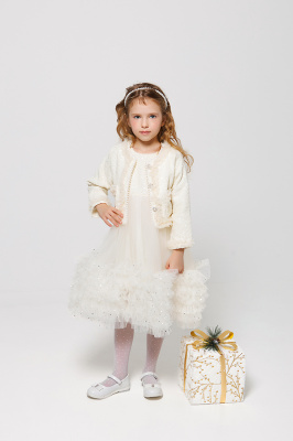 133106 Платье с жакетом НГ, ткань, 110-150, для девочки, "MIX"  (Бежевый, 110)