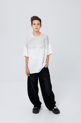 2A30022 Футболка "варенка", трикотаж, лето, 130-175, для мальчика, кор рукав, "MIX"  (Белый, 130)