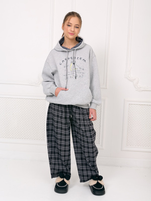 K203 Брюки утепленные, ткань, 120-170, для девочки, "MIX"  (Черно-белый, 120)