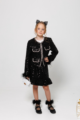 133097 Жакет с юбкой НГ, ткань, 120-170, для девочки, "MIX"  (Черный, 120)