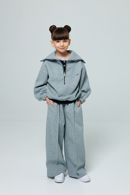 88086 Костюм (джемпер+майка+брюки), трикотаж, лето, 110-150, для девочки, "MIX"  (Серый, 110)
