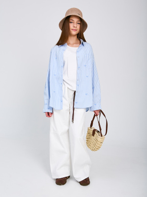 XT1005 Блузка с майкой, ткань, лето, 140-160, для девочки, "MIX"  (Черный, 140)