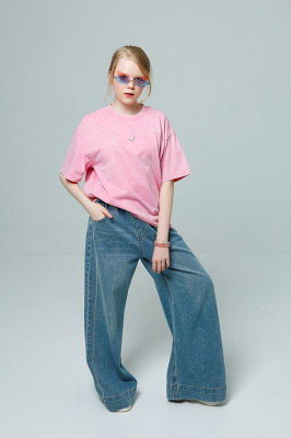 XS63 Футболка "варенка", трикотаж, лето, 110-160, для девочки, кор рукав, "MIX"  (Розовый, 110)