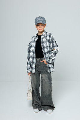 CC10 Блузка, ткань, лето, 110-160, для девочки, дл рукав, "MIX"  (Белый, 110)