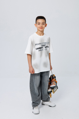 2A30062 Футболка "варенка", трикотаж, лето, 130-175, для мальчика, кор рукав, "MIX"  (Белый, 130)