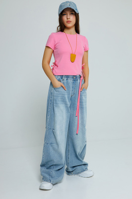 CK108 Брюки, джинс, лето, 110-160, для девочки,  "MIX"  (Розовый, 110)