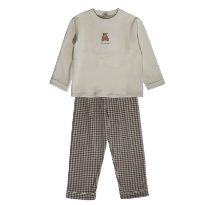 6155 Пижама, трикотаж, 120-140, универсал, дл рукав, "MIX"  (Бежевый, 120)