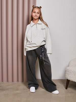 6004 Джемпер "клетка", трикотаж, 130-170, для девочки, дл рукав, "MIX"  (Серый, 170)