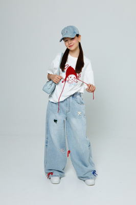 CK89 Брюки, джинс, лето, 110-160, для девочки,  "MIX"  (Синий, 110)