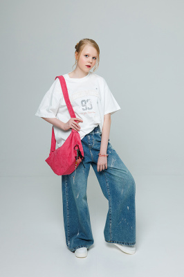 XS126 Футболка, трикотаж, лето, 110-160, для девочки, кор рукав, "MIX"  (Белый, 110)