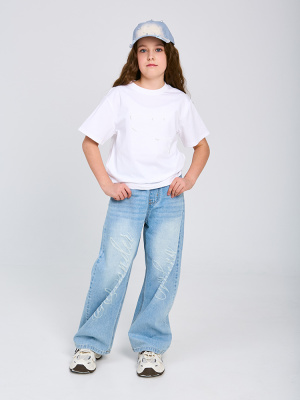 26229 Футболка, трикотаж, лето, 140-175, для девочки, "MIX"  (Белый, 140)