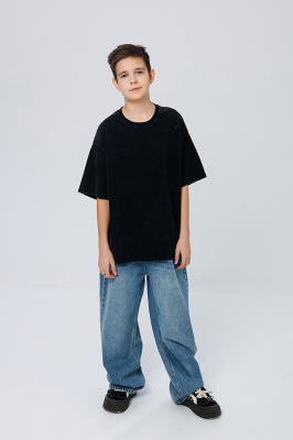 2A30068 Футболка "варенка", трикотаж, лето, 130-175, для мальчика, кор рукав, "MIX"  (Черный, 130)