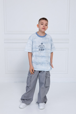 DT677 Футболка, трикотаж, лето, 120-160, для мальчика, "MIX"  (Синий, 120)