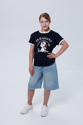 S2826156 Футболка, трикотаж, лето, 140-170, для девочки, "MIX"  (Темно-синий, 140)