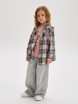 10131/10131M Рубашка, ткань, 98-128, для девочки, длинный рукав, "Deloras"  (Серый, 104)