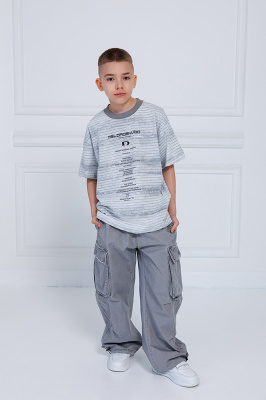 DT676 Футболка, трикотаж, лето, 120-160, для мальчика, "MIX"  (Серый, 120)