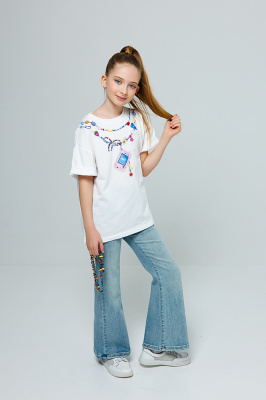 XS70 Футболка, трикотаж, лето, 110-160, для девочки, кор рукав, "MIX"  (Белый, 110)