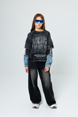 CS29 Джемпер, трикотаж, лето, 110-160, для девочки, дл рукав, "MIX"  (Черный, 110)