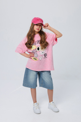 26931 Бриджи, джинс, лето, 134-154, для девочки, "MIX"  (Синий, 134)