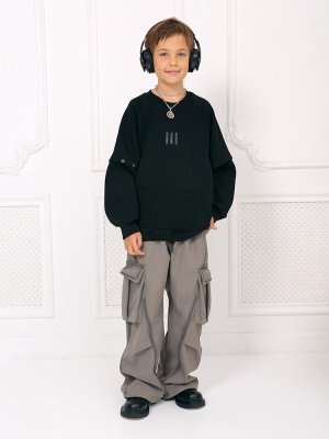 2A3032023 Джемпер утепленный, трикотаж, 130-170, для мальчика, дл рукав, "MIX"  (Черный, 130)