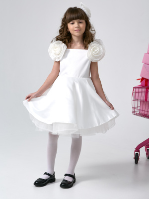 1684 Платье, ткань, праздник, 104-152, для девочки, кор рукав, "Zeya moda kids"  (Белый, 104)