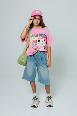 2622 Бриджи, джинс, лето, 146-164, для девочки, "MIX"  (Синий, 146)