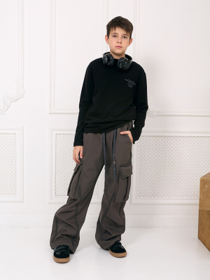 2A3032003 Джемпер, трикотаж, 130-170, для мальчика, дл рукав, "MIX"  (Черный, 130)