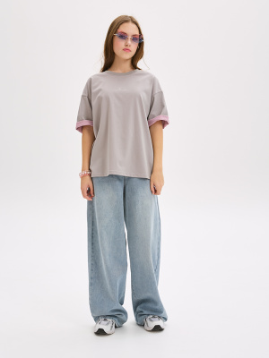 23007 Футболка, трикотаж, 134-164, для девочки, короткий рукав, "Deloras"  (Серый, 134)