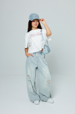 XS56 Футболка, трикотаж, лето, 110-160, для девочки, кор рукав, "MIX"  (Белый, 110)