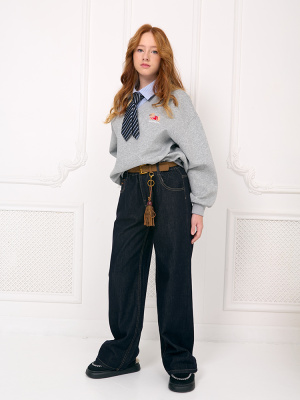 25021 Брюки, джинс, 130-170, для девочки, "MIX"  (Синий, 130)