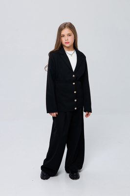 133168 Костюм (жакет+брюки), ткань, 120-170, для девочки, "MIX"  (Черный, 120)