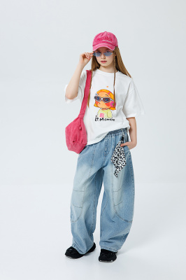 CK136 Брюки, джинс, лето, 110-160, для девочки, "MIX"  (Синий, 110)