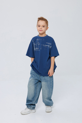 B2606 Брюки, джинс, лето, 120-134, для мальчика, "MIX"  (Серый, 120)