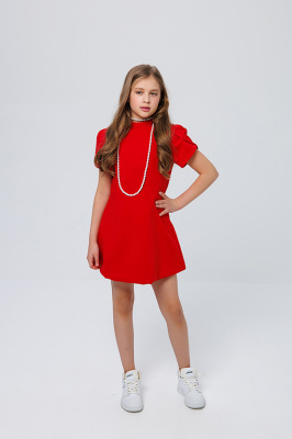 133167 Платье, ткань, 120-170, для девочки, "MIX"  (Красный, 120)