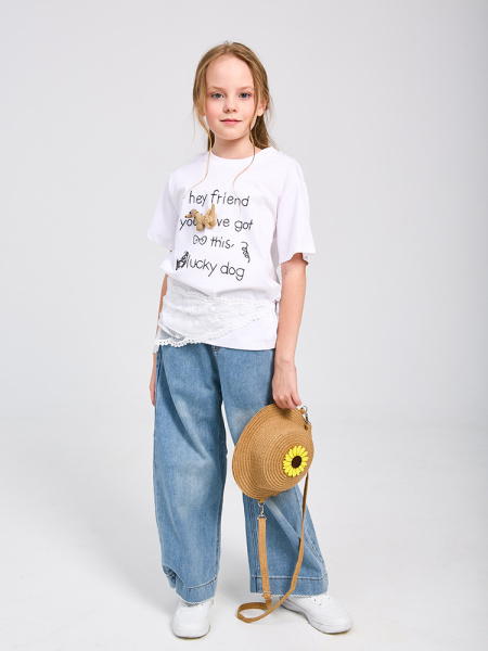 26210 Футболка, трикотаж, лето, 140-175, для девочки, "MIX"  (Белый, 140)