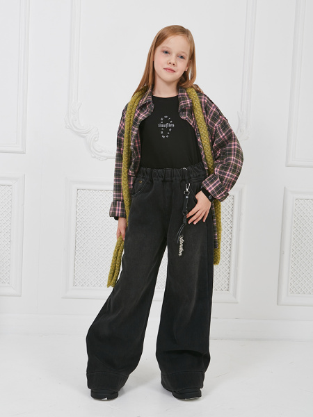 2630088 Брюки утепленные, джинс, 120-160, для девочки, "MIX"  (Серый, 120)